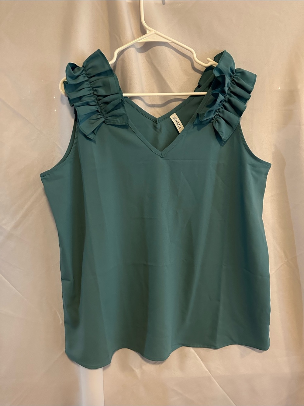 Zenana Outfitters Teal Ruffle-Shoulder V-Neck Camisole